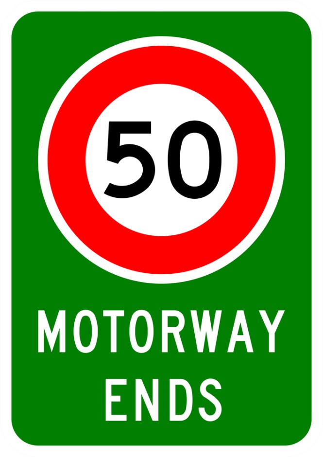 Motorway Ends Sign (with Speed Sign)
