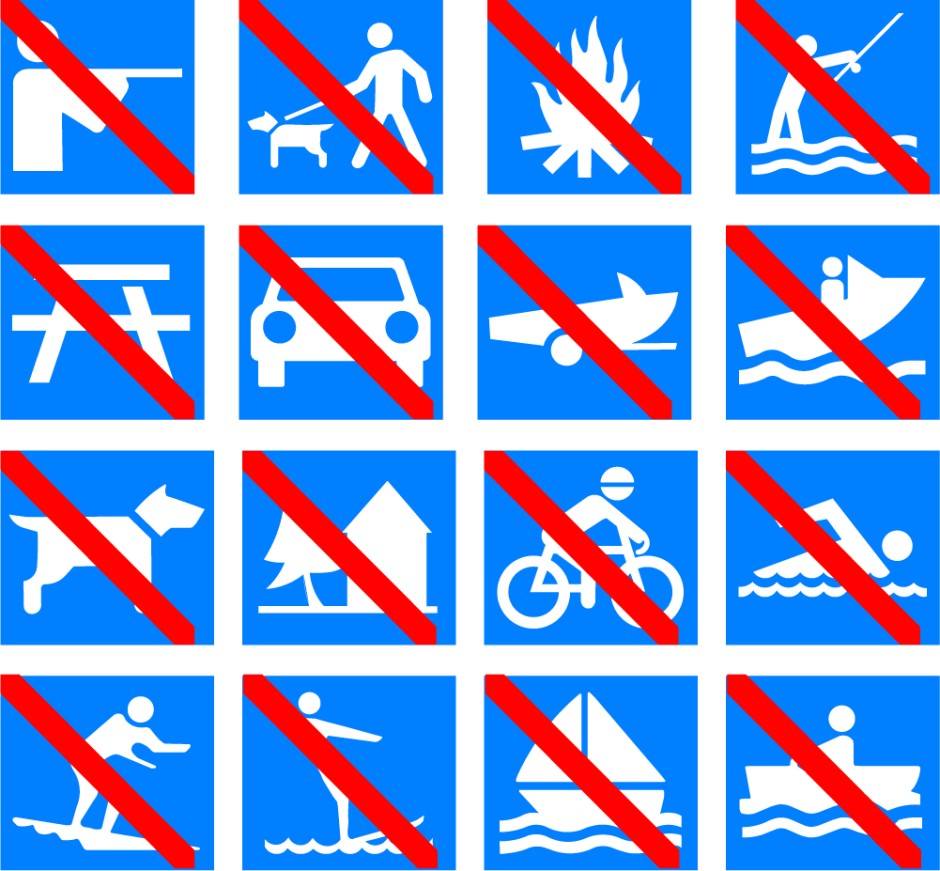 Outdoor Recreational Symbols with Prohibit Bar