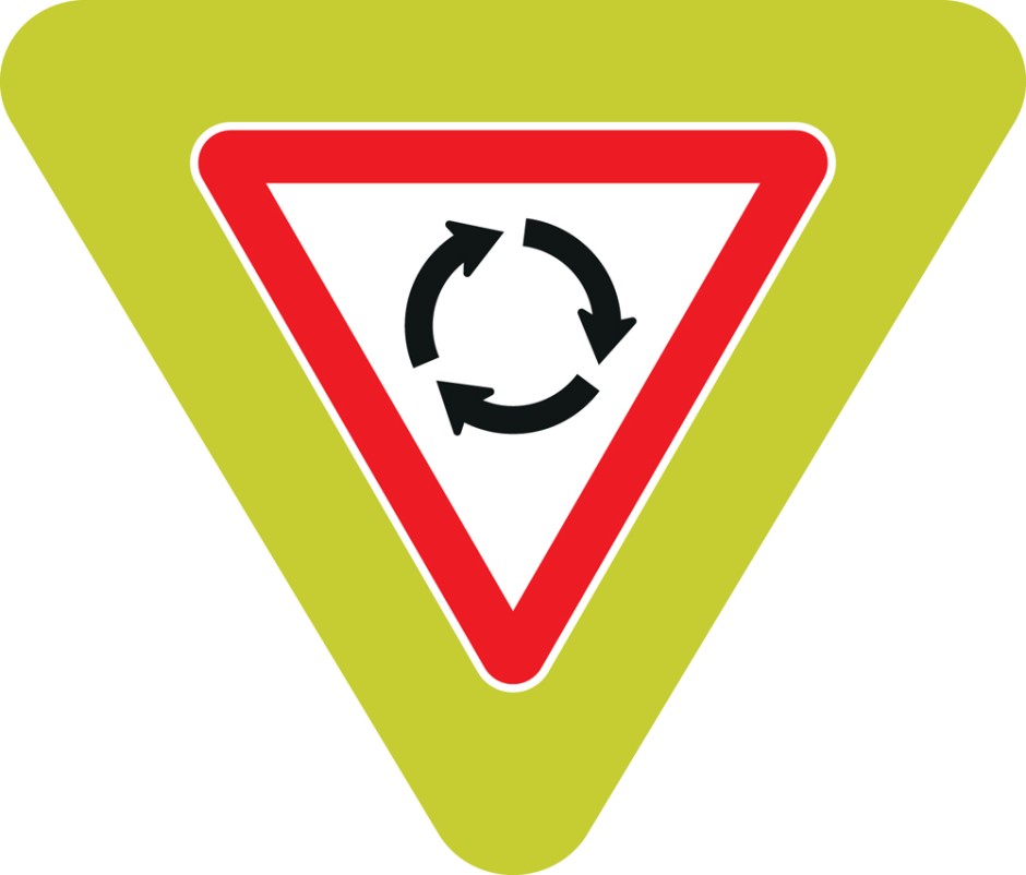 RP2F Roundabout Give Way with Fluoro Backing Board