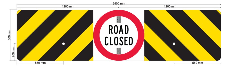 Temporary Road Closure Panel with Chevrons - Hinged